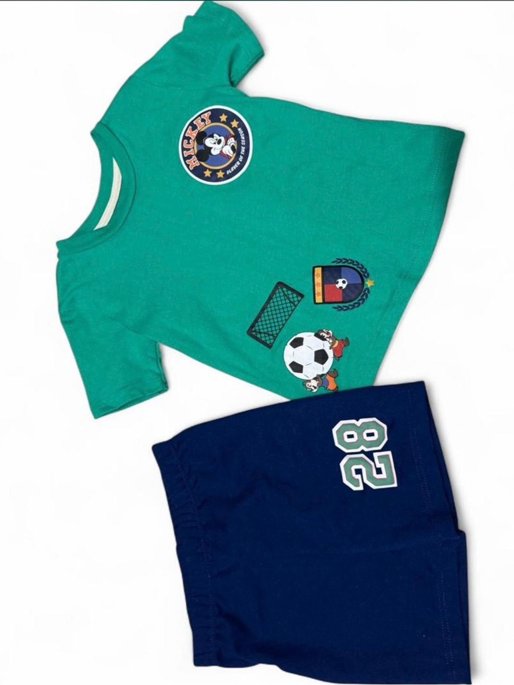 Green Soccer Graphic Tee and Navy Shorts Set - Kids